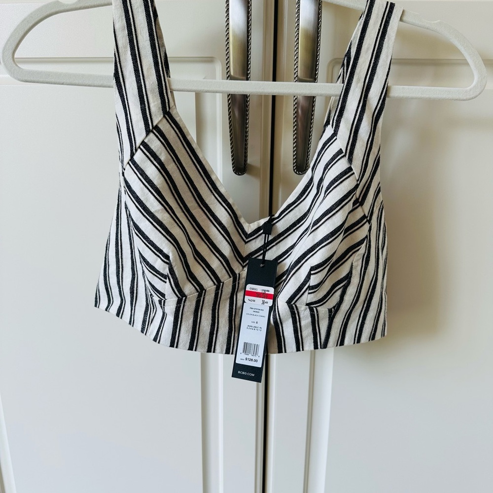 BCBG Black and Cream Striped Top